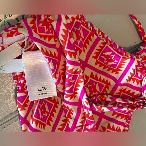 Tori Praver x Target Seafoam Textured 2-piece Swimsuit Geometric Pink Print NEW - Picture 3 of 13